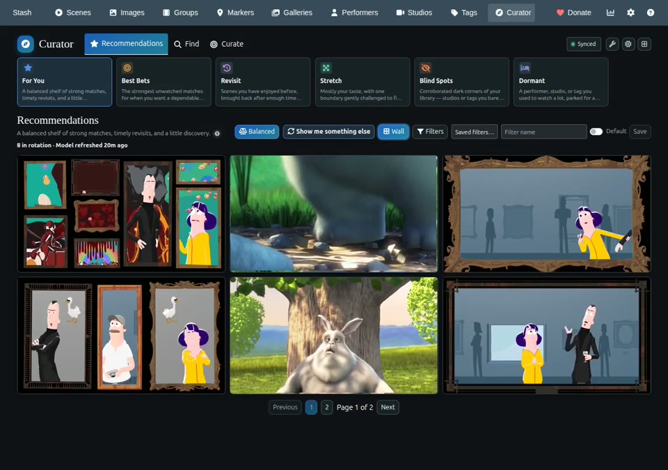 For You recommendations with six scene previews and the six lane choices above them